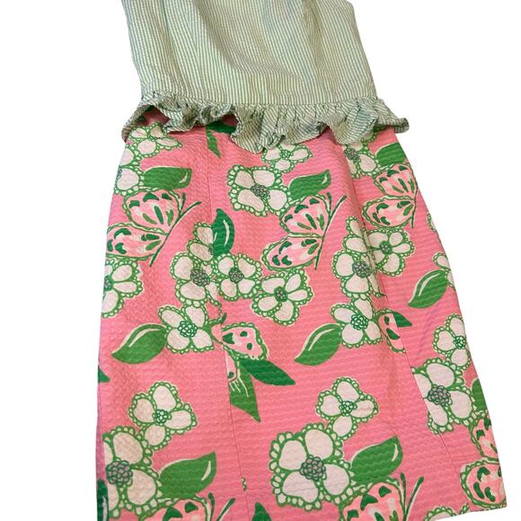 Adorable Lilly Pulitzer Strapless Seersucker Green and Pink Dress - Size 00 - Picture 15 of 16